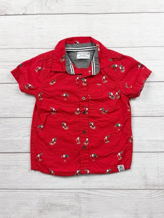 Free Planet Holiday Christmas Santa Print Collared Shirt - Picture 1 of 3